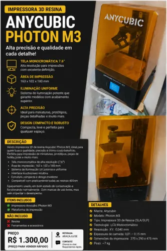 Anycubic Photon M3 - Impressora 3D de Resina