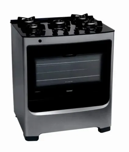 Fogão Consul 5 bocas com mesa de vidro - automático Bivolt - Inox