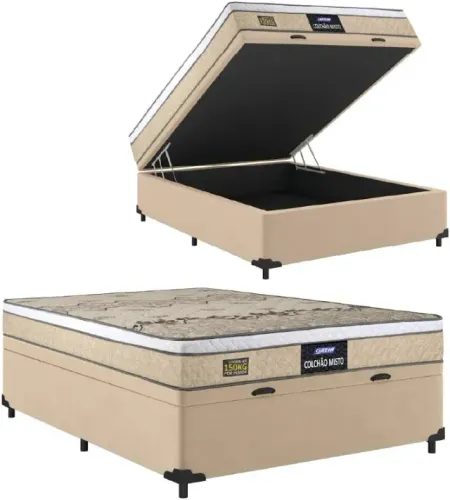 Colchão Casal Espuma D33 + Cama Box Baú