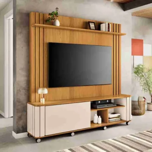 Rack Home Trinus Cinamomo/Off White HB Moveis - Entrega Rápida!