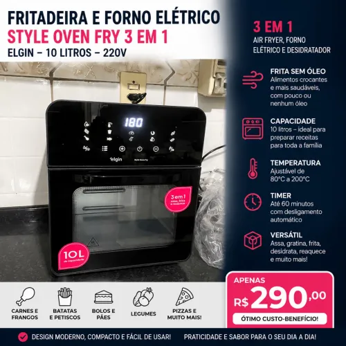 Air Fryer 3 em 1 Elgin - 10 Litros, 220V