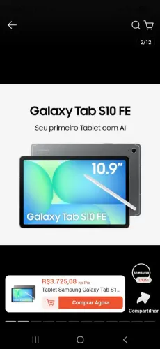 Tablet Samsung Galaxy Tab S10 FE WiFi, 128GB, 8GB, Tela 10.9" 90Hz, S Pen e Capa Inclusas