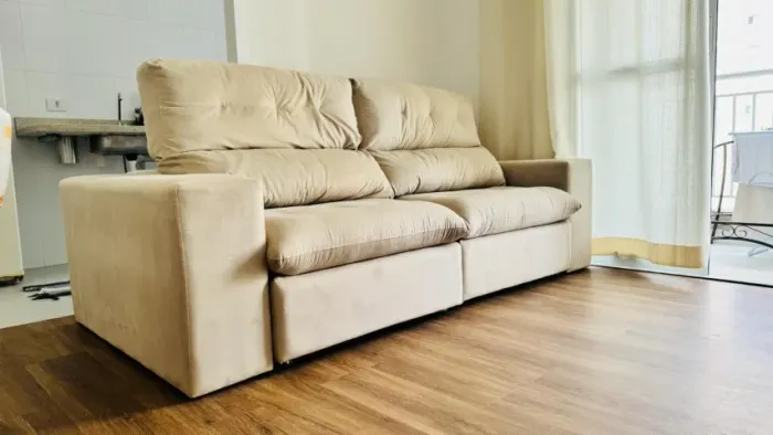 Sofá Retrátil e Reclinável 4 lugares Cinza Suede