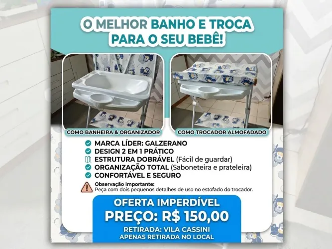 Banheira Infantil Galzerano com Trocador Dobrável e Suporte