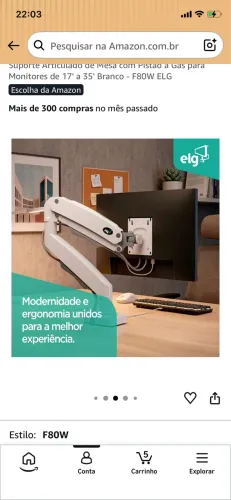 Suporte Articulado F80W com pistão a gás monitors 17 a 35