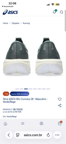 Tênis Asics Gel-Cumulus 28 Dusty Fern/Ivory Masc Tam 42
