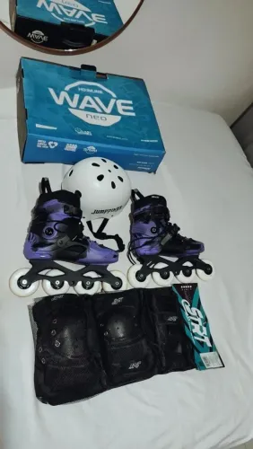 Kit Patins Inline Wave Neo Tam 36 + Capacete + Proteção - Usei 1x só