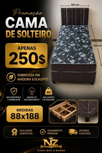 Cama de solteiro acolchoada