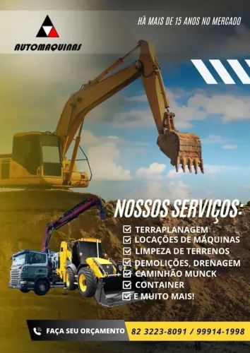 Aluguel de Máquinas Pesadas, Limpeza de terreno, Terraplanagem, Demolições e Pavimentações