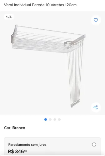 Varal de teto Novo branco 120cm com 10 varetas individuais 