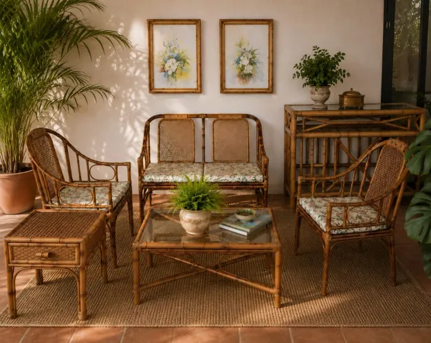 Conjunto em Bambu / Rattan - 8 peças