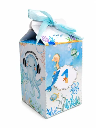 Caixa Milk Personalizada Fundo do Mar - Luxo com Laço de Cetim | Festa Infantil