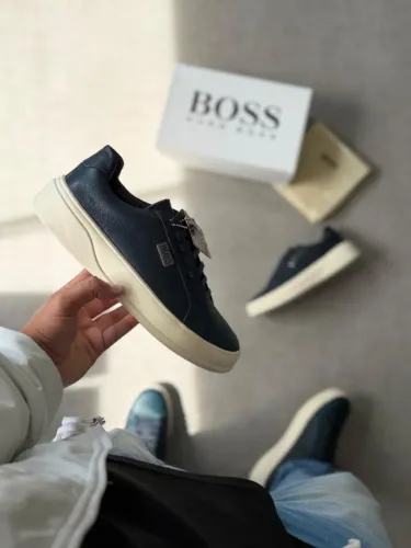 Sapatênis Hugo Boss Casual Couro Cor: Azul Solado Branco Masculino - Disponível 38 AO 43