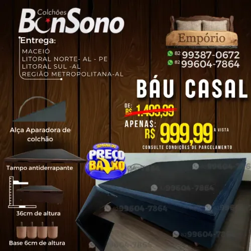 Base bau casal Bonsono pronta entrega itens de fabrica Comercializamos solteiro ao king