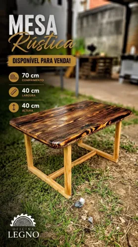 Mesa de centro rústica de madeira maciça