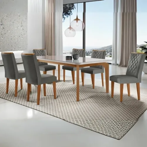 Mesa de Jantar 6 Cadeiras Clean Tecido Linho tt75