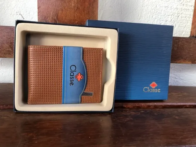 Carteira Masculina Porta Cartão Classe Couro Elegante M215 Marrom Claro