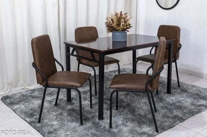 Mesa Tampo Pedra Amadeirado Marrom 120x75 4 Cadeiras Korino rf76