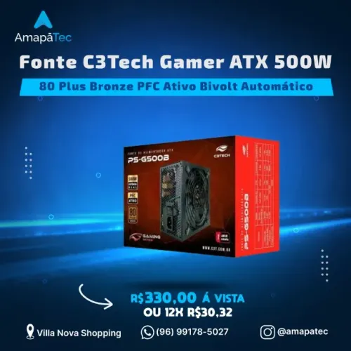 Fonte C3Tech PS-G500B 500W 80 Plus Broze