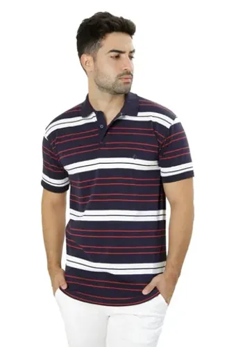 Estampa Listrada Camisa Polo Masculina De Rua Moda Verão Casual Manga Curta