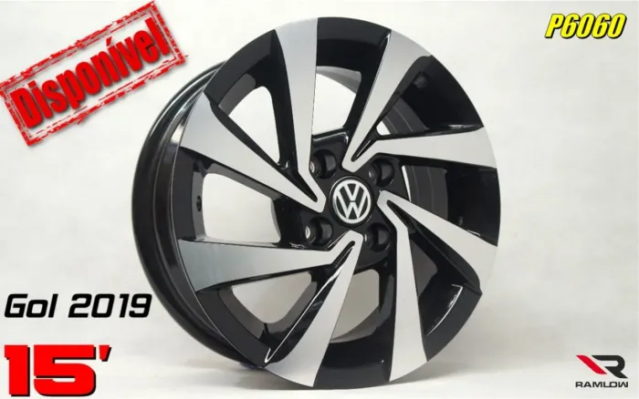 Roda aro 15 Volkswagen Gol 2019 preta com diamantado 4x100 jogo