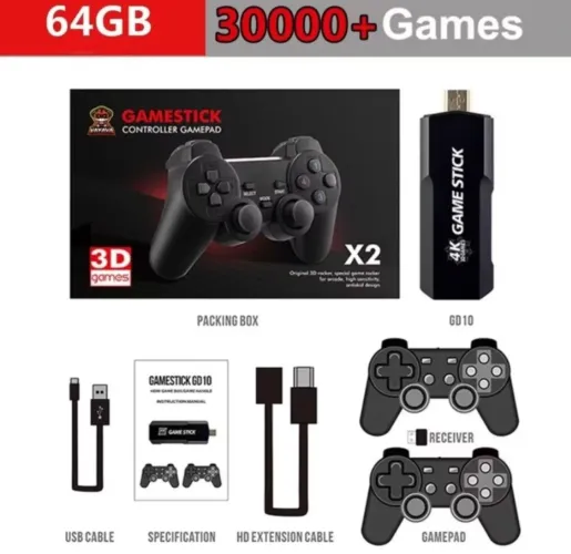 Console Retrô GD10 de Jogos 64GB com 30000+ Jogos - Novo