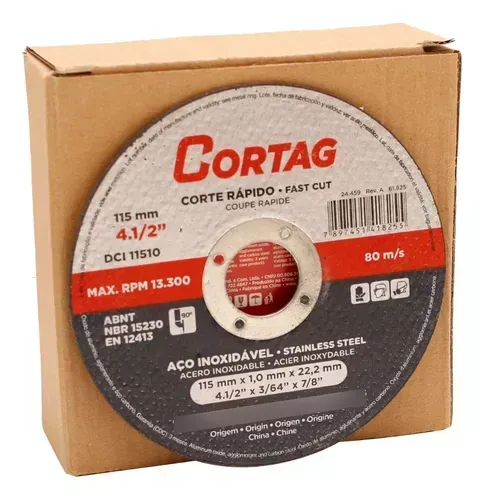 Disco De Corte Caixa Com 25 Uni 115mm . 1,0mm . 22,2mm Cortag