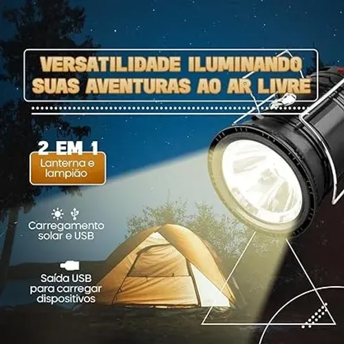 Lampião Solar Lanterna Led Recarregável Lamparina Sh-5800t Cor Preta
