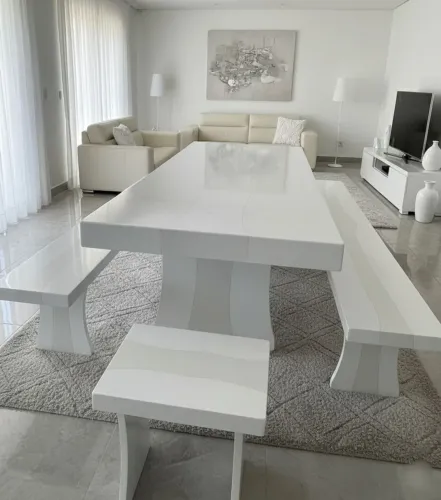 Mesa de Sala de Jantar Branco Gelo - Pedra Ardósia de Alta Qualidade