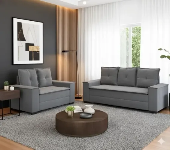 Sofá 2 e 3 lugares Barcelona Cinza (PRODUTO DE OFERTA)