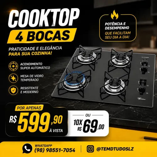 Fogão Cooktop 4 bocas fisher