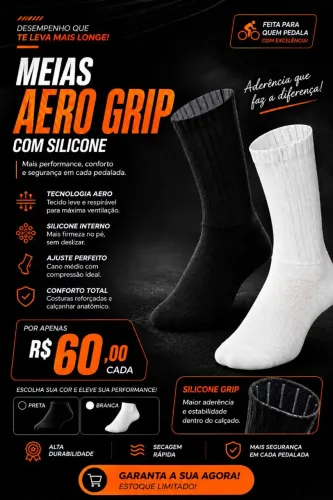 Meia Ciclismo Aero Grip Silicone na barra