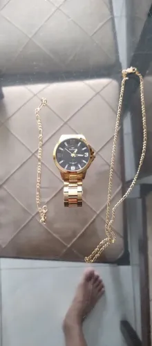 Relógio Tecknos, corrente Rommanel 52 cm, + pulseira folheada.
