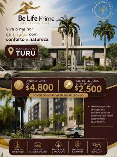 AparAPT BE LIFE PRIME no Turu com Elevador - renda a partir R$ 4.800 REAIS