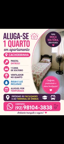 Alugo quarto para moça solteira em apt semi mobiliado na Cachoerinha