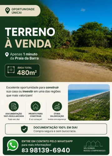 Terreno a venda a apenas 1 minuto da Praia de Campina!