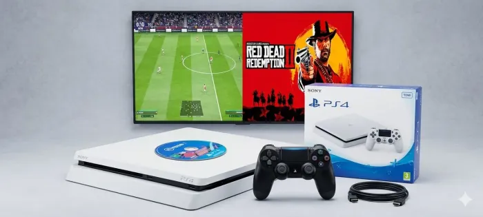 PS4 Slim Branco + 1TB + Controle Original + Jogo FIFA 19