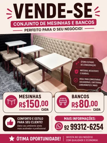 Mesinhas e Bancos para Lanchonete em Ótimo Estado
