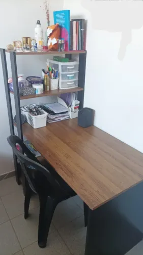 Mesa Escrivaninha Office Com Estante 3 Prateleiras - Pinho / Preto