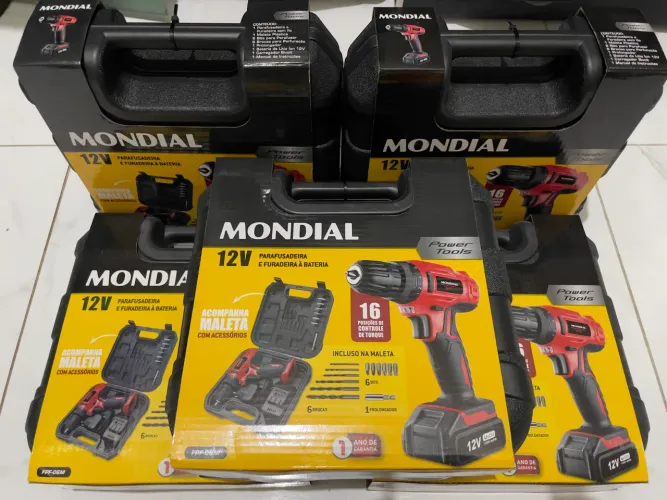 Parafusadeira e Furadeira Mandril 10mm Maleta Bateria 12V Bivolt Mondial