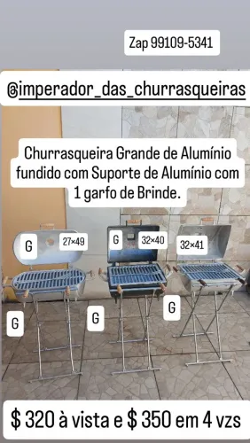 Churrasqueira Grande de Alumínio fundido com Suporte de Alumínio com 1 garfo de brinde