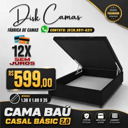 Cama Baú Casal Basic 2.0 - A Cama Baú que Une Conforto, Espaço e Preço Baixo!