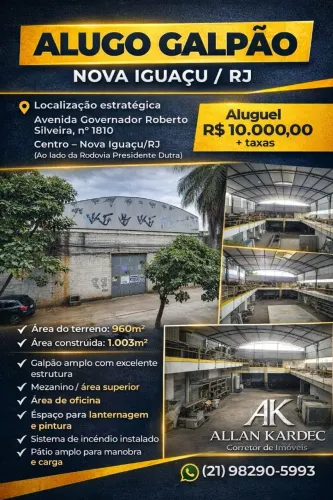 Alugo galpão 960m². Bairro: Posse, Nova Iguaçu/RJ