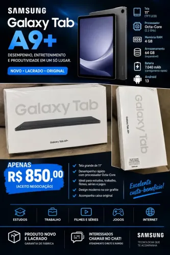 ? SAMSUNG GALAXY TAB A9+ 64GB ? NOVO E LACRADO!