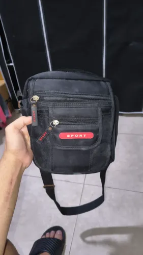 Grande shoulder bag transversal preta de poliéster com alça tira colo tipo bolsa unissex