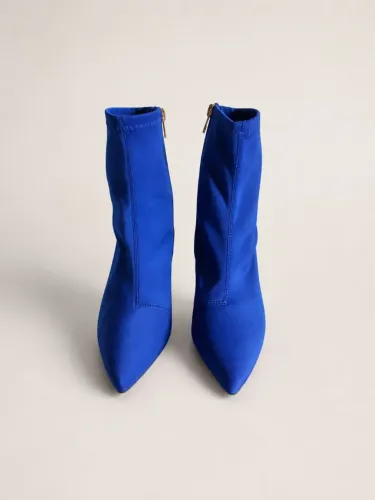 Bota feminina salto alto modelo cano médio tecido sintético com zíper 