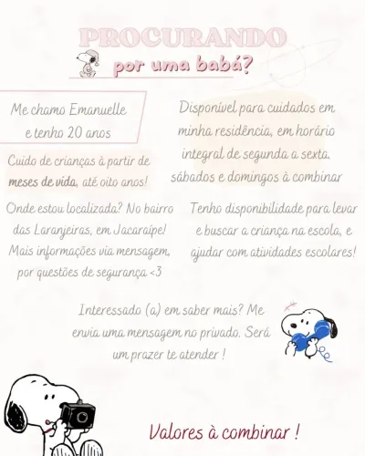 Ofereço serviços de babá / cuidadora infantil. 