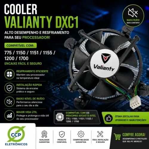 COOLER 775/1150/1151/1155/1200/1700 VALIANTY DXC1 - ENCAIXE