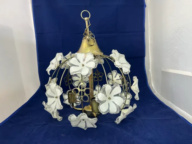 Lustre Suspenso Dourado Floral Vintage