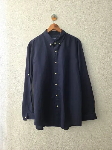 camisa de linho puro azul pull and bear slim fit gg (42)